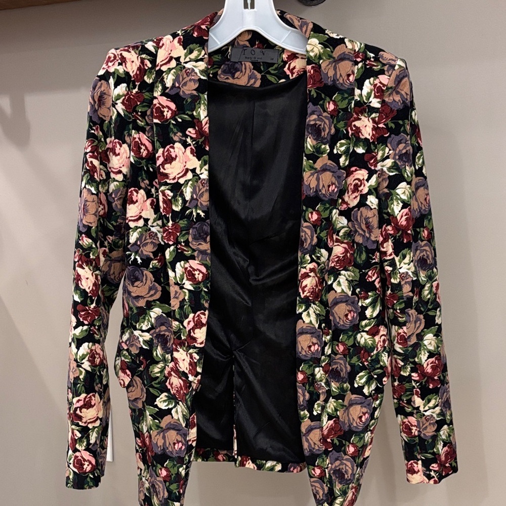 TOV Holy Velvet Feel Floral Blazer Size S | Cotton Stretch Rose Jacket